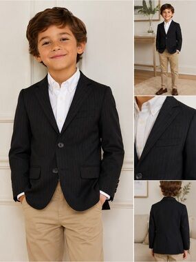 Lauren Ralph Lauren Boys Black Pinstripe Suit Blazer Jacket Formal Dress Coat S